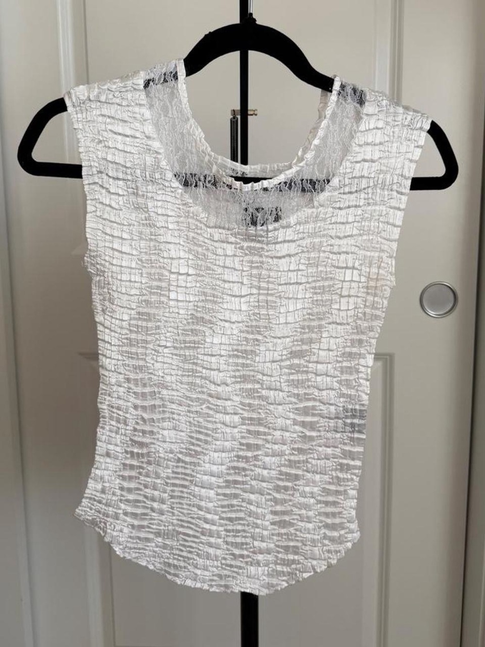 Milano White Crinkle Sleeveless Tank